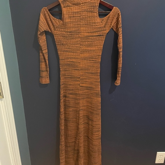 ZARA peep cut out shoulder long sleeve dress brown black Size Small - Picture 3 of 6